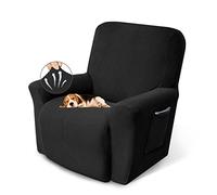 KEKUOU Recliner Covers Recliner Chair Covers Stretch Couch Cover Slipcovers 1 Piece Furniture Protector with Elastic Bottom for Kids,Pet. Jacquard Small Checked Pattern Fabric(Recliner, Black)