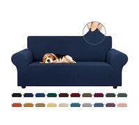 KEKUOU Stretch Loveseat Covers for 2 Cushion Couch, Loveseat Slipcovers for Couch with Elastic Bottom for Kids, Dogs, 140-201 cm, Checked Jacquard Fabric (Medium, Navy)