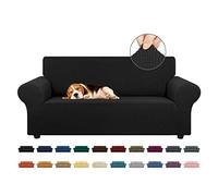KEKUOU Stretch Loveseat Sofa Cover Slipcover,Couch Covers for 2 Cushion Couch Sofa (55"-79") Furniture Protector Sofa with Elastic Bottom for Kids,Dog. Jacquard Small Checked (Medium,Black)