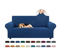 KEKUOU Stretch Loveseat Sofa Cover Slipcover,Couch Covers for 2 Cushion Couch Sofa (55"-79") Furniture Protector Sofa with Elastic Bottom for Kids,Dog. Jacquard Small Checked (Medium,Classic Blue)