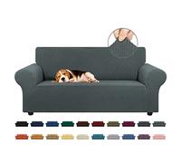 KEKUOU Stretch Loveseat Sofa Cover Slipcover,Couch Covers for 2 Cushion Couch Sofa (55"-79") Furniture Protector Sofa with Elastic Bottom for Kids,Dog. Jacquard Small Checked (Medium,Grey)