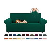 KEKUOU Stretch Loveseat Sofa Cover Slipcover,Couch Covers for 2 Cushion Couch Sofa (55"-79") Furniture Protector Sofa with Elastic Bottom for Kids,Dog. Jacquard Small Checked (Medium,Hunter)
