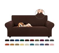 KEKUOU Stretch Loveseat Sofa Cover Slipcover,Couch Covers for 2 Cushion Couch Sofa (55"-79") Furniture Protector Sofa with Elastic Bottom for Kids,Dog. Jacquard Small Checked (Medium,Chocolate)