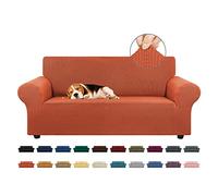 KEKUOU Stretch Loveseat Sofa Cover Slipcover,Couch Covers for 2 Cushion Couch Sofa (55"-79") Furniture Protector Sofa with Elastic Bottom for Kid,Dog. Jacquard Small Checked (Medium,Pureed Pumpkin)