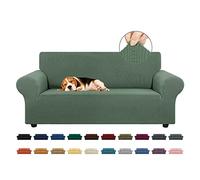 KEKUOU Stretch Loveseat Sofa Cover Slipcover,Couch Covers for 2 Cushion Couch Sofa (55"-79") Furniture Protector Sofa with Elastic Bottom for Kid,Dog. Jacquard Small Checked (Medium,Greyish Green)