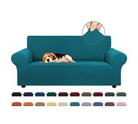 KEKUOU Stretch Loveseat Sofa Slipcover 1 Piece Couch Sofa Cover (55"-79") Furniture Protector 2 Seater Sofa with Elastic Bottom for Kids,Pet.Jacquard Checked Pattern Fabric(Medium,Peacock Blue)