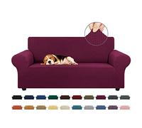 KEKUOU Stretch Loveseat Sofa Slipcover 1 Piece Couch Sofa Cover (55"-79") Furniture Protector 2 Seater Sofa with Elastic Bottom for Kids,Pet.Jacquard Small Checked Pattern Fabric(Medium,Wine)