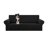 KEKUOU Stretch Oversized Sofa Slipcover 1 Piece Couch Sofa Cover (94"-110") Furniture Protector 4 Seater Sofa with Elastic Bottom for Kids,Pet.Jacquard Checked Pattern Fabric(X Large,Black)