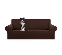 KEKUOU Stretch Oversized Sofa Slipcover 1 Piece Couch Sofa Cover (94"-110") Furniture Protector 4 Seater Sofa with Elastic Bottom for Kids,Pet.Jacquard Checked Pattern Fabric(X Large,Chocolate)