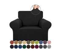 KEKUOU Stretch Single Sofa Slipcover 1 Piece Couch Sofa Cover (32"-55") Furniture Protector 1 Seater Sofa with Elastic Bottom for Kids,Pet.Jacquard Small Checked Pattern Fabric(Small,Black)