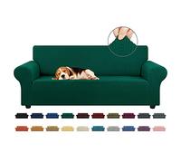 KEKUOU Stretch Sofa Cover Slipcover ，Couch Covers for 3 Cushion Couch Sofa (79"-94") Furniture Protector 3 Seater Sofa with Elastic Bottom for Kids,Dog, Jacquard Small Checked(Large,Hunter)