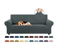 KEKUOU Stretch Sofa Cover Slipcover ，Couch Covers for 3 Cushion Couch Sofa (79"-94") Furniture Protector 3 Seater Sofa with Elastic Bottom for Kids,Dog, Jacquard Small Checked(Large,Grey)