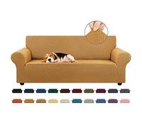 KEKUOU Stretch Sofa Cover Slipcover ，Couch Covers for 3 Cushion Couch Sofa (79"-94") Furniture Protector 3 Seater Sofa with Elastic Bottom for Kids,Dog, Jacquard Small Checked(Large,Golden)