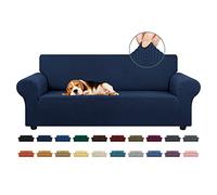 KEKUOU Stretch Sofa Cover Slipcover ，Couch Covers for 3 Cushion Couch Sofa (79"-94") Furniture Protector 3 Seater Sofa with Elastic Bottom for Kids,Dog, Jacquard Small Checked(Large,Navy Blue)