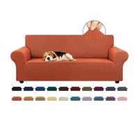 KEKUOU Stretch Sofa Cover Slipcover ，Couch Covers for 3 Cushion Couch Sofa (79"-94") Furniture Protector 3 Seater Sofa with Elastic Bottom for Kids,Dog(Large,Pureed Pumpkin)