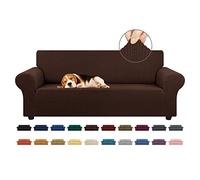KEKUOU Stretch Sofa Cover Slipcover ，Couch Covers for 3 Cushion Couch Sofa (79"-94") Furniture Protector 3 Seater Sofa with Elastic Bottom for Kids,Dog, Jacquard Small Checked(Large,Chocolate)