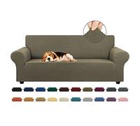 KEKUOU Stretch Sofa Cover Slipcover ，Couch Covers for 3 Cushion Couch Sofa (79"-94") Furniture Protector 3 Seater Sofa with Elastic Bottom for Kids,Dog, Jacquard Small Checked(Large,Khaki)