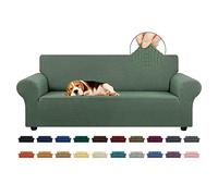 KEKUOU Stretch Sofa Cover Slipcover ，Couch Covers for 3 Cushion Couch Sofa (79"-94") Furniture Protector 3 Seater Sofa with Elastic Bottom for Kids,Dog, Jacquard Small Checked(Large,Greyish Green)