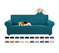 KEKUOU Stretch Sofa Cover Slipcover ，Couch Covers for 3 Cushion Couch Sofa (79"-94") Furniture Protector 3 Seater Sofa with Elastic Bottom for Kids,Dog, Jacquard Small Checked(Large,Peacock Blue)