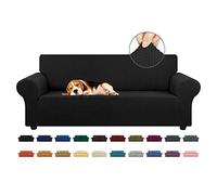 KEKUOU Stretch Sofa Cover Slipcover ，Couch Covers for 3 Cushion Couch Sofa (79"-94") Furniture Protector 3 Seater Sofa with Elastic Bottom for Kids,Dog, Jacquard Small Checked(Large,Black)