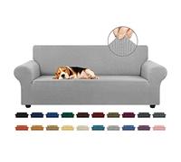KEKUOU Stretch Sofa Cover Slipcover ，Couch Covers for 3 Cushion Couch Sofa (79"-94") Furniture Protector 3 Seater Sofa with Elastic Bottom for Kids,Dog, Jacquard Small Checked(Large,Silver)