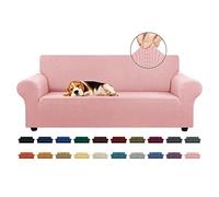 KEKUOU Stretch Sofa Cover Slipcover ，Couch Covers for 3 Cushion Couch Sofa pet Friendly (79"-94") Furniture Protector Sofa with Elastic Bottom for Kids,Dog, Jacquard Small Checked(Large,Dusty Pink)