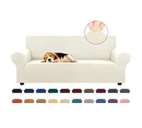 KEKUOU Stretch Sofa Cover Slipcover ，Couch Covers for 3 Cushion Couch Sofa pet Friendly (79"-94") Furniture Protector Sofa with Elastic Bottom for Kids,Dog, Jacquard Small Checked(Large,Beige)