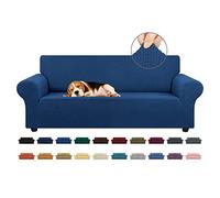 KEKUOU Stretch Sofa Cover Slipcover ，Couch Covers for 3 Cushion Couch Sofa pet Friendly (79"-94") Furniture Protector Sofa with Elastic Bottom for Kids,Dog, Jacquard Small Checked(Large,Classic Blue)