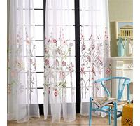 KEKUYA Voile Sheer Curtain,Red Flowers,For Bedroom Living Room Light Filtering Window Treatment Solid Drapes Curtain Contemporary Decorative Ring Top Eyelet Panels,W90×L90