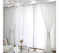 KEKUYA Voile Sheer Curtains Textured Semi Transparent Eyelet Top Decorative,Light Filtering & Privacy Window Treatment Set for Bedroom Living Room-White Linen(W106 xL84,1 Panels)