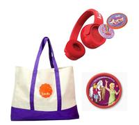 Kekz Starter Set Premium: Cookie Earphones Red with Cookie Crew Radio Play & Wunderkekz, Exclusive to Amazon Strandtasche & Bibi and Tina - The Holiday Surprise Audio Chip (Headphones for Children)