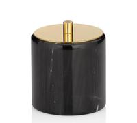 Kela 20015 Cotton Box with Lid, Marble/Stainless Steel, Diameter: 9.5 cm, Height: 11 cm, Liron, Black/Gold