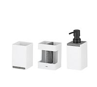 kela 390242 Bathroom Set, 3 pieces, 1 Soap Dispenser, 1 Cup, 1 Toothbrush Holder, Polyresin/Stone Look, Matte White, Cube
