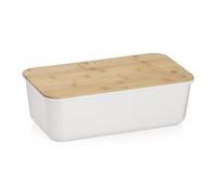kela bread box white with ventilation holes 38x21x12.5cm, FSC bamboo lid as cutting board, plastic bread box, APART, bread storage box