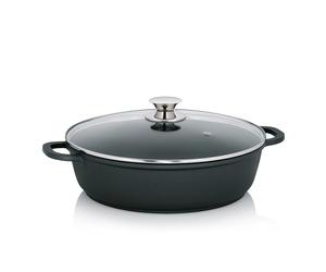 kela cast Aluminium braising pan 32 cm high Rim KERROS, Induction Serving pan Coated with lid, Paella pan