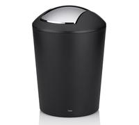 Kela Pail, Mini Bathroom with Swing lid, Plastic, Small Table Waste bin Black matt, Cosmetic bin 1.7l