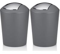 Kela cosmetic bin grey 1.7l, mini waste bin bathroom with swing lid, plastic, MARTA, small table waste bin grey matt (Pack of 2)