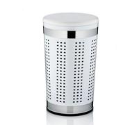 kela laundry basket with lid, laundry basket metal basket white, laundry collector 30.5 x 60.5 cm, SEVILLA, coated metal