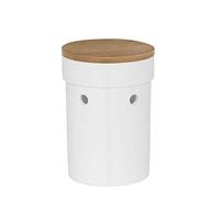 kela Salena Ceramic Pot with Ventilation Holes, Bamboo lid, Garlic Storage, White, Ø 12 cm, Höhe 17 cm