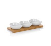 kela Serving Bowl Set 4pcs Philipa, Porcelain Snack Bowls with Bamboo Serving Plate, Drop Shape, dip Bowl Set White
