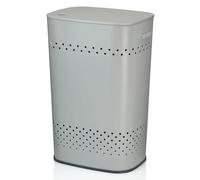 kela sitting laundry basket with lid, laundry collector with good air circulation, laundry bin 39.5 x 29.5 x 57.5 cm, MALAGA, metal basket light grey