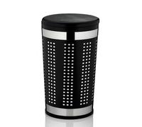 Kela sitting laundry bin with lid, laundry basket black with good air circulation, laundry collector 30.5 x 60.5 cm, SEVILLA, coated metal