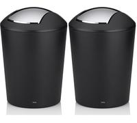 Kela swing lid bin black, cosmetic bin 5l with swing lid, plastic, MARTA, waste bin bathroom black matt (Pack of 2)