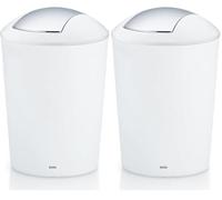 Kela swing lid bin white, cosmetic bin 5l with swing lid, plastic, MARTA, waste bin bathroom white matt (Pack of 2)