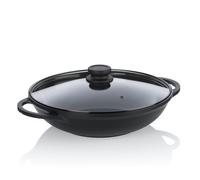 kela wok pan 32 cm with glass lid ATURA, wok induction 4 litres, cast aluminium ceramic coated, PFAS free, black