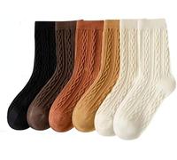 Kelabia 6 Pair Cute Cotton Socks Kawaii Bear Ankle Preppy Ruffle Socks for Women Japanese Fall Vintage Crew Socks, Cable Knit, One size