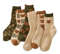 Kelabia 6 Pair Cute Cotton Socks Kawaii Bear Ankle Socks Preppy Ruffle Socks for Women Japanese Thick Fall Vintage Crew Socks, 6 Pair, One size