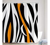 KELAIMI Abstract Striped Shower Curtain - Modern Geometric Wavy Stripe Bathroom Curtain with Hooks - Waterproof Contemporary Art Simple Bath Curtain Orange 180X210Cm