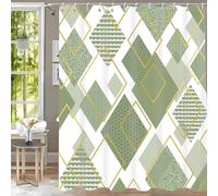 KELAIMI Geometric Shower Curtain,Modern Luxury Diamond Bathroom Curtain with Hooks,Simple Quick Dry Waterproof Polyester Fabric Bathtub Curtain Green 200X240Cm