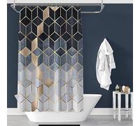 KELAIMI Gradient Geometric Shower Curtain,Gold Line Hexagon Bathroom Curtain with Hooks,Modern Luxury Waterproof Polyester Fabric Modern Bathtub Curtain Black 180X200Cm